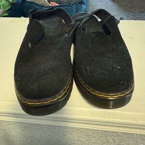 Dr. Marten black  Suede Platform Clog with Yellow Stitching